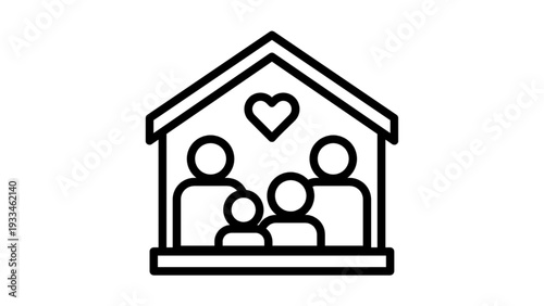 Family home icon with heart symbol line art