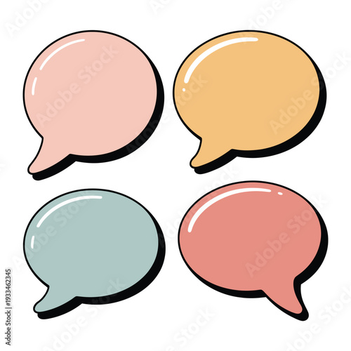 Conversation Bubbles: A quartet of pastel-colored speech bubbles, each radiating a unique hue and shape, poised to carry thoughts, ideas, and dialogues. 
