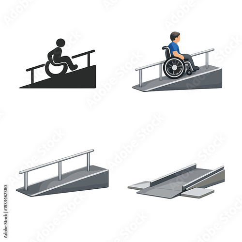 Wheelchair accessibility symbols and ramps in modern design