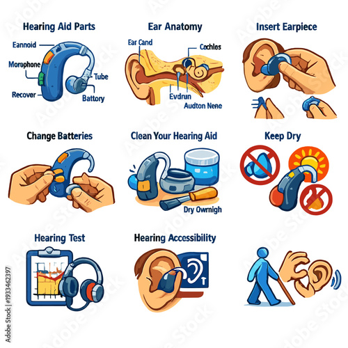 Illustrated guide to hearing aids: parts, maintenance, and proper use