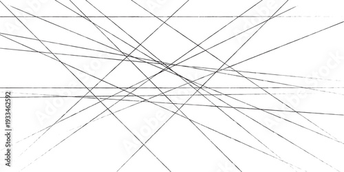 Minimalist abstract background with thin black intersecting lines on white, geometric network vector pattern