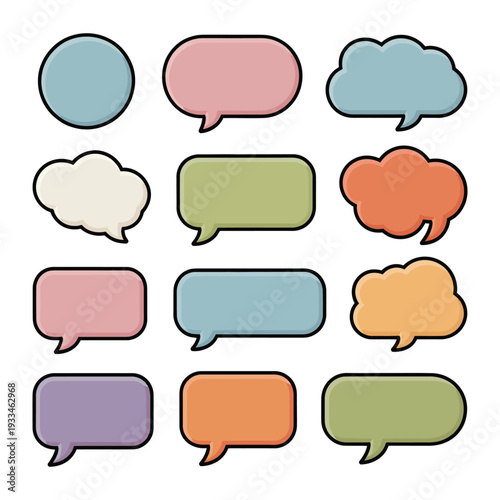 Dialogue Bubbles: A variety of colorful speech bubbles. Each one ready to convey messages and engage viewers