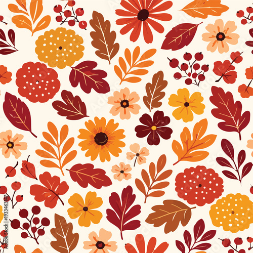 Fall Autumn Floral Flowers Leaves Maple Oak September October Thanksgiving Harvest Decorative Botany Flower Vector Print