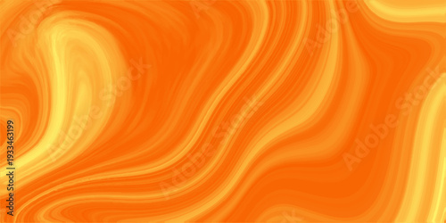 Vibrant orange liquid marble texture background with fluid yellow swirls, abstract acrylic paint splash pattern