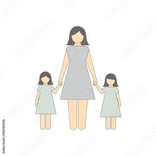 Mother Holding Hands with Two Daughters.