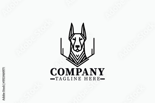 Geometric Dog Head Logo Vector  – Minimal Doberman Guard Dog Line Art Mascot Emblem Collection