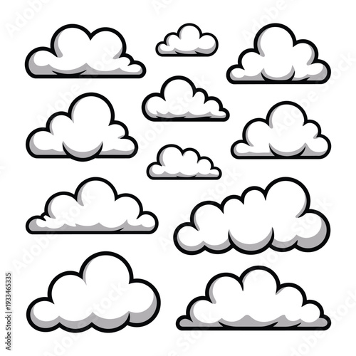 Cloud Group Illustration: A collection of whimsical cloud illustration with soft contours evokes a sense of serenity and lightness.
