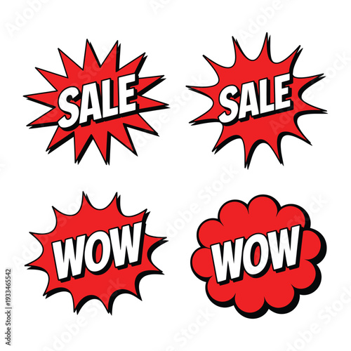 Pop Art Sale: Dynamic pop art graphics announcing sales and exclamations, adding vibrancy and drawing attention to special offers and promotions. 