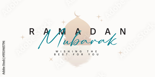 Ramadan Mubarak greeting card with crescent moon and stars