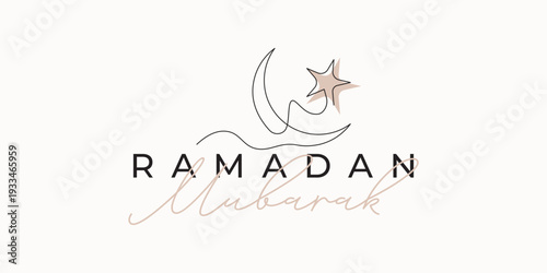 Ramadan Mubarak greeting with crescent moon and star