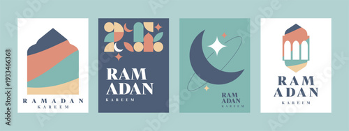 Ramadan Kareem posters set, islamic holiday design elements