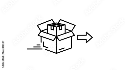 Black delivery icon with package and shipping symbols, vector illustration for courier services and e-commerce logistics