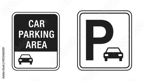 Car parking area sign vector icons illustration, parking symbol for lot signage, garage directions and traffic guidance