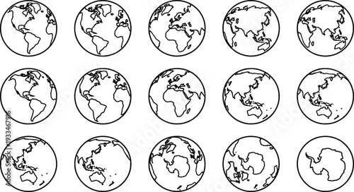 Continuous one line art drawing of earth planet, Globe, geography vector outline, Single line illustration of world map
