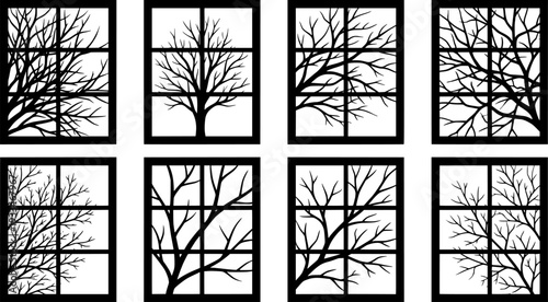 Silhouette of window and tree branches. Gobo mask.

