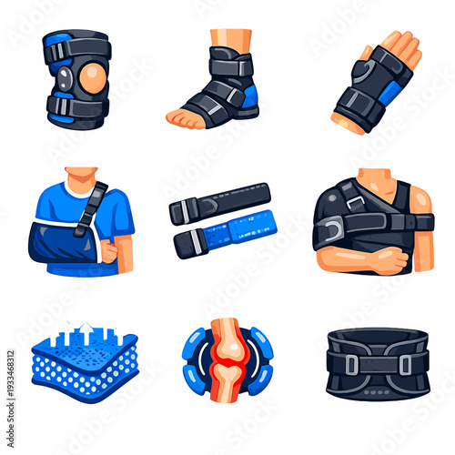 Orthopedic braces and supports set for joint protection and injury recovery