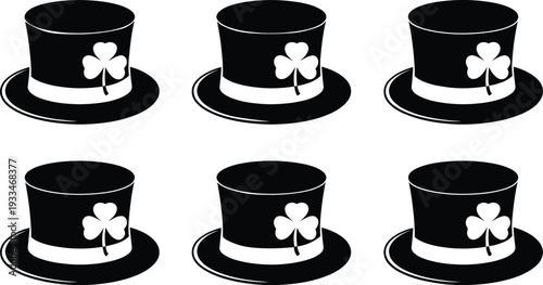 Vector graphics of black top hats with white shamrocks for st patrick's day celebrations and vector illustration