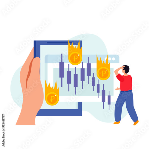 Business Accounting and Budget Deficit Illustration with Calculator and Decreasing Chart
