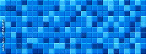 Swimming pool and bathroom ceramic tile, horizontal seamless pattern for kitchen, toilet room. Bright blue small square mosaic for wall, floor, backsplash, interior surface, vector illustration