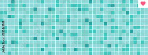 Swimming pool ceramic tile, horizontal seamless pattern for bathroom, kitchen, toilet design. Turquoise square mosaic for wall, floor, backsplash, interior surface, clean vector pixel illustration