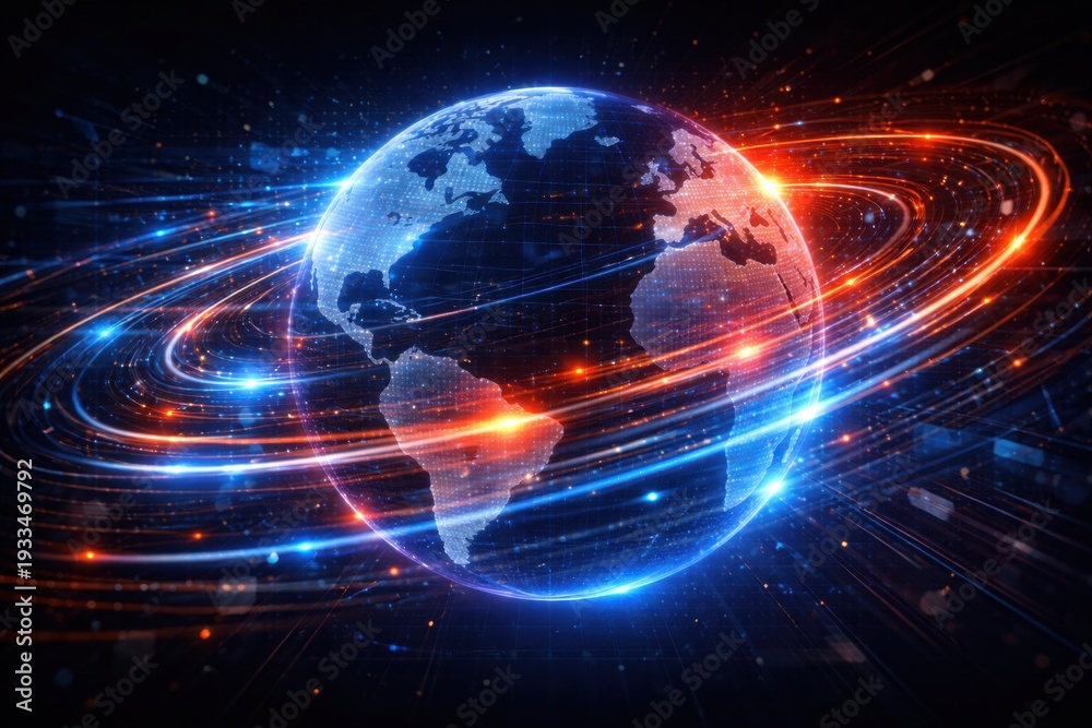 Obraz premium Digital Earth Orbit Lines