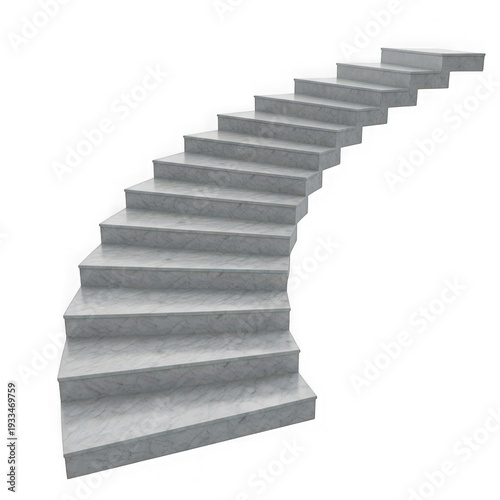 Gray stone staircase curving upward, isolated on transparent background