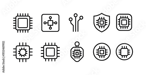 Computer chips line icon set. electronics, microchips, processor line icons collection