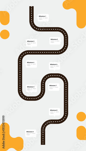 Vertical Winding Road Infographic With Nine Milestone Steps
