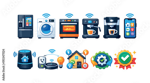 Smart home iot icon set. appliances, security, and automation in 3d style.