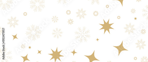 Seamless Christmas gold snowflakes and stars pattern isolated on transparent background. Vector snow New year pattern.