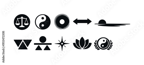 Balance, harmony silhouette icon set. yin yang, equilibrium icons collection