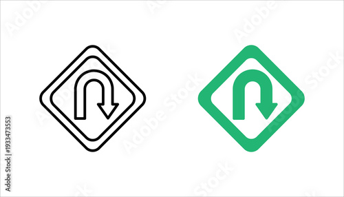 Simple line icon SET. of a U-turn arrow symbolizing direction change, reversal, strategy shift, navigation reroute, or decision making. Perfect for UI, maps, and business pivot concepts.
