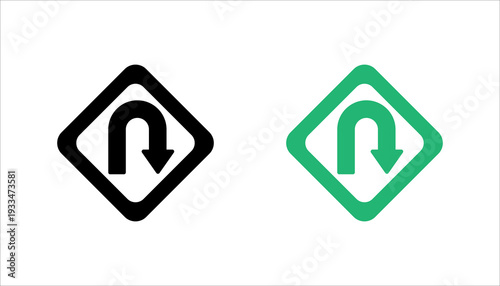 Simple line icon SET. of a U-turn arrow symbolizing direction change, reversal, strategy shift, navigation reroute, or decision making. Perfect for UI, maps, and business pivot concepts.