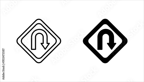 Simple line icon SET. of a U-turn arrow symbolizing direction change, reversal, strategy shift, navigation reroute, or decision making. Perfect for UI, maps, and business pivot concepts.