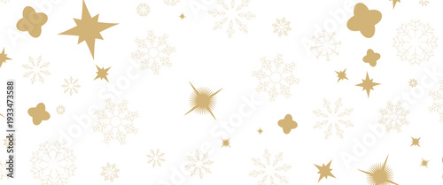 Seamless Christmas gold snowflakes and stars pattern isolated on transparent background. Vector snow New year pattern.