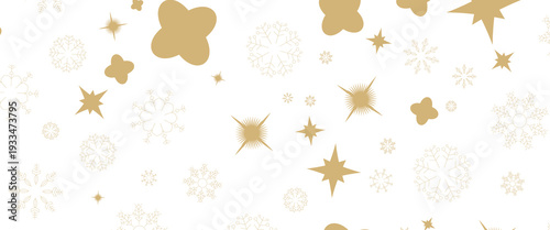Seamless Christmas gold snowflakes and stars pattern isolated on transparent background. Vector snow New year pattern.
