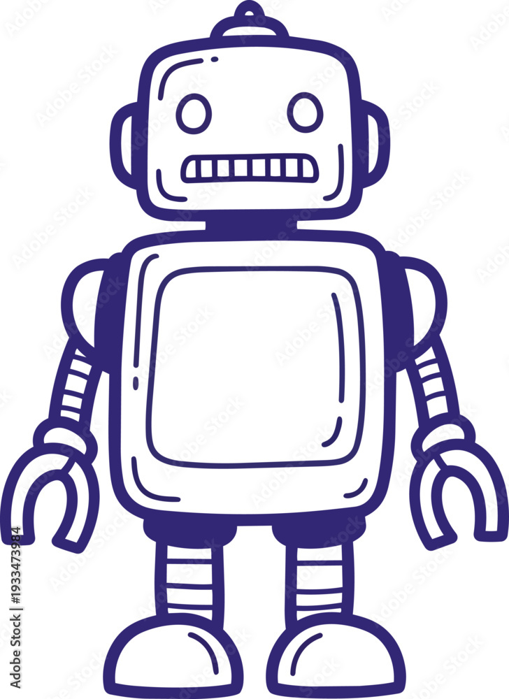 Naklejka premium Friendly Robot Character Outline Vector No Background Transparent Background
