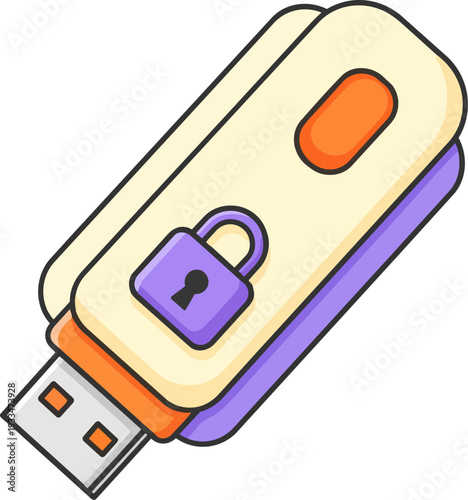 USB Flash Drive with Lock Vector No Background Digital Data Security