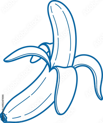 Peeled Banana Vector No Background Transparent Line Art Illustration