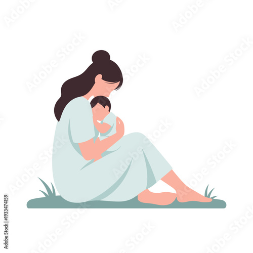 Mother Breastfeeding Baby Tender Moment Illustration.