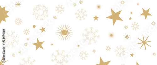 Seamless Christmas gold snowflakes and stars pattern isolated on transparent background. Vector snow New year pattern.