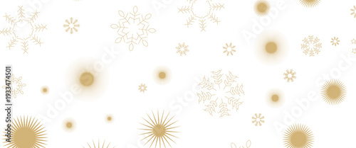 Seamless Christmas gold snowflakes and stars pattern isolated on transparent background. Vector snow New year pattern.