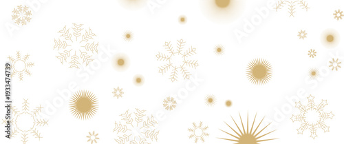 Seamless Christmas gold snowflakes and stars pattern isolated on transparent background. Vector snow New year pattern.