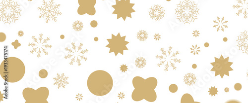 Seamless Christmas gold snowflakes and stars pattern isolated on transparent background. Vector snow New year pattern.