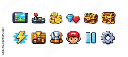Gaming, retro 3d icon set. video game, pixel art icons in a 3d style collection