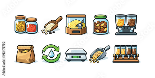 Cereal, grain flat icon set. breakfast, food storage flat icons collection