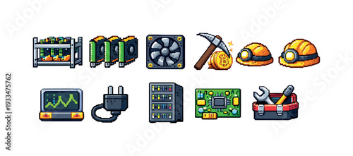 Cryptocurrency mining 3d icon set. blockchain, technology, hardware icons collection