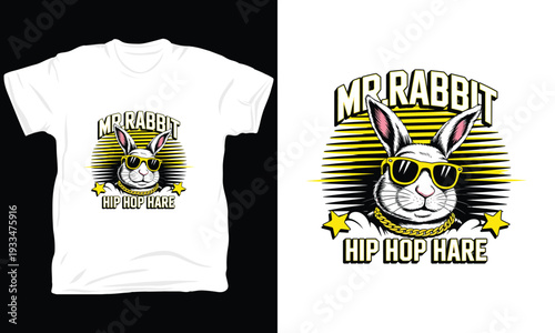 Mr rabbit hip hop hare vector illustration, cool animal with sunglasses and gold chain