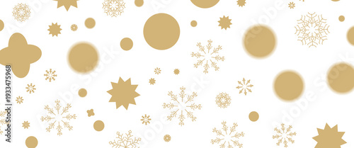 Seamless Christmas gold snowflakes and stars pattern isolated on transparent background. Vector snow New year pattern.
