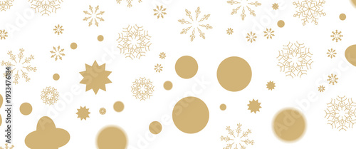Seamless Christmas gold snowflakes and stars pattern isolated on transparent background. Vector snow New year pattern.